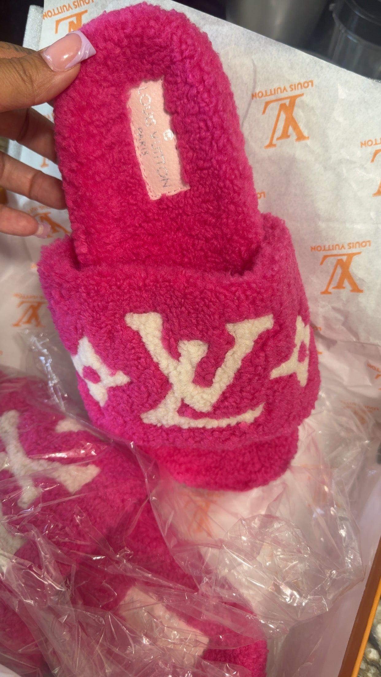 Pink LV Designer Slides